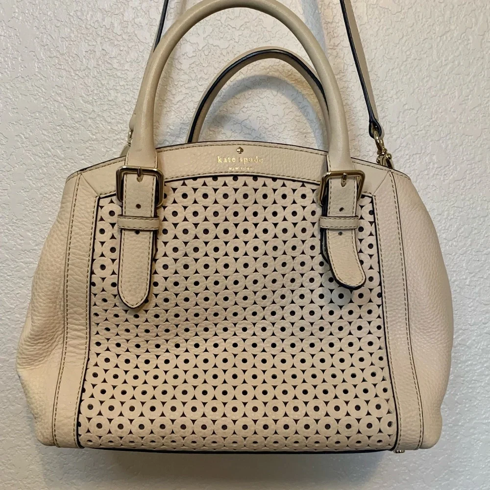 Kate Spade Mercer Isle Sloan Satchel Crossbody Leather Bag Ostrich Egg Off White